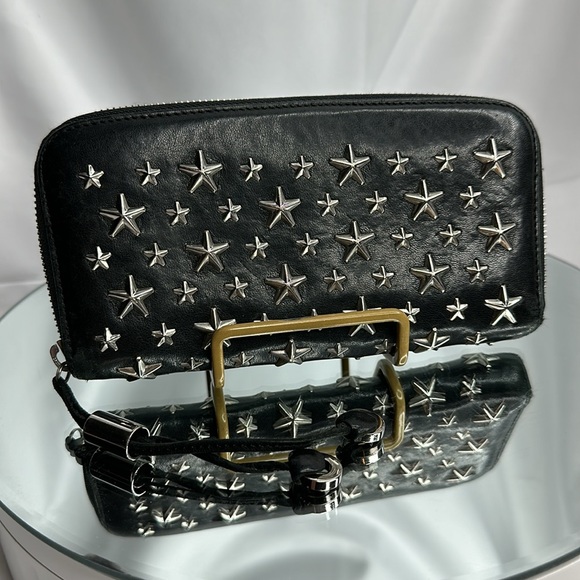 JIMMY CHOO FILIPA Star-embossed Leather Wallet Black Leather Signat… - Picture 16 of 17